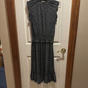 Michael Kors Black and White Ruffled Tiered Midi Dress